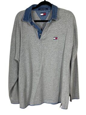 VTG Tommy Jeans Mens Rugby Shirt Denim Trim Size 2XL Grey (READ) NO SIZE TAG